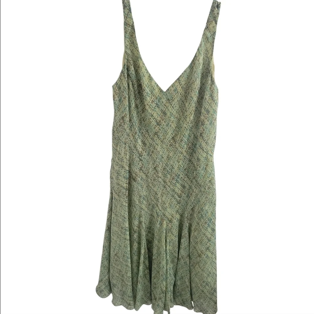 Vintage Jones Wear Dress Flowy Skirt V-Neck Slip Size 16 Green Spring Feminine - Picture 5 of 13